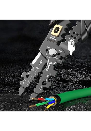 25'i 1 Arada Elektrikçi Çok Amaçlı Kablo Sıyırma Aleti Siyah