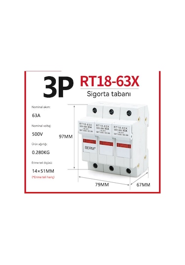 Sigorta Tablası Porselen Fiş Sigorta Belme Rt18-63x 3p Çekirdeksiz 1