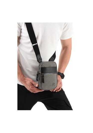 Kanvas Kumaş Telefon Çantası Erkek Postacı Çanta 20 12 Cm Çapraz Askılı Omuz Çantası Mega Çanta Antrasit