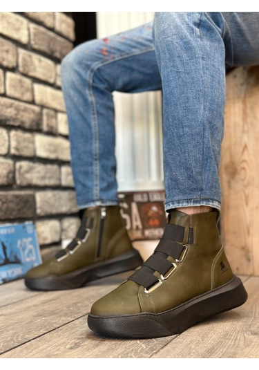 Ba0142 Bantlı Erkek Yüksek Taban Haki Spor Bot Haki