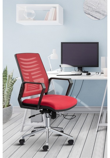 Asbir Mobilya Metis Metal Ayaklı Çalışma Koltuğu Ofis Sandalyesi Kırmızı