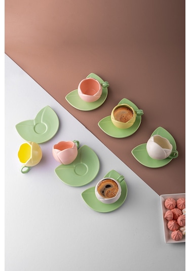 İstanbul Porselen Lale Kahve Fincan Takımı Çok Renkli 90 ML 6'lı