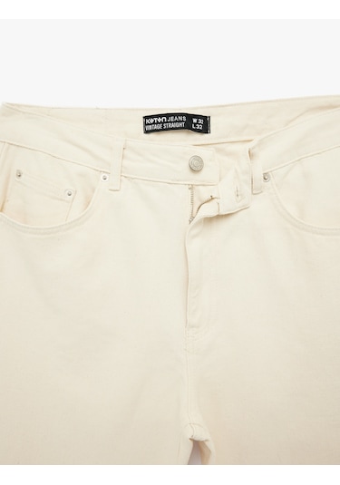 Koton Normal Bel Pamuklu Vintage Straight Fit Jean Pantolon Ekru 6sam40044nd