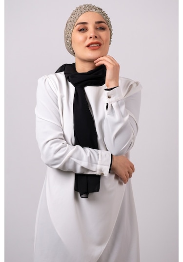 Vizon Pratik Hazır Geçmeli Tesettür Bone Sandy Kumaş Taşlı 1456_1 Vizon