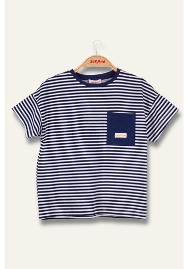 Erkek Çocuk Çizgili Çepli T-shirt - Lacivert Çizgili Lacivert