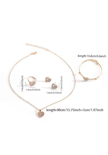 Moda Kolye, Küpe, Yüzük, Kalp Crystal Set, Sevgililer Günü Altın