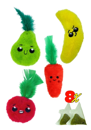 Miyav Çılgın Manav- 4 Adet Peluş Kedi Oyuncak Seti 8 Adet Catnip