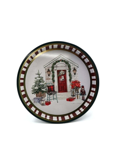 Edinburgh Haven Desenli Yuvarlak Metal Tepsi, 31,5 Cm