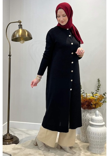 Manolya Siyah Triko Hırka Çok Renkli