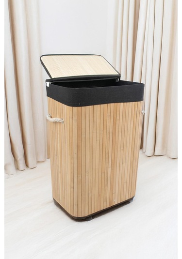 Soley Foldi Bamboo Örme Çamaşır Sepeti Siyah