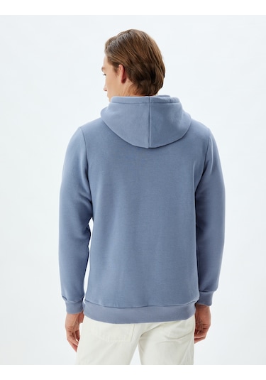 Koton Kapşonlu Sweatshirt Basic Pamuk Karışımlı Mavi 5wam70001mk Mavi
