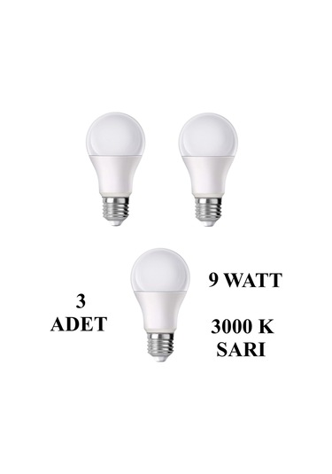 9w E27 Led Ampul 3000k Sıcak Sarı Işık 3 Adet