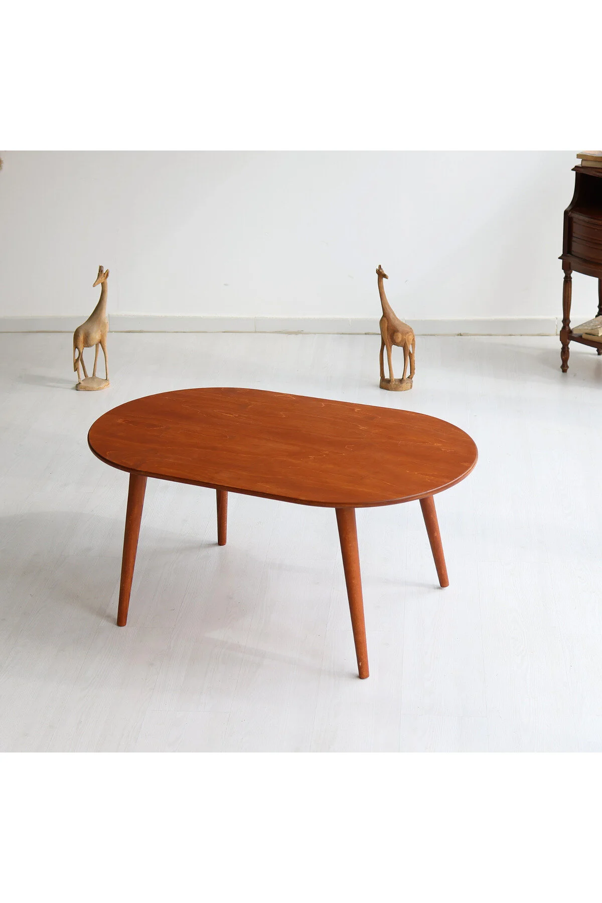Furnirem Oval Orta Sehpa, Modern Tasarım 55x34 Cm Kestane