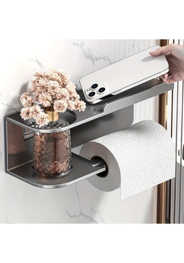 Dashanshop Gri 1 Adet Duvar Tipi Kağıt Havlu Ve Tuvalet Parfümlüğü, Kompakt Mutfak & Banyo Organizer, Kendinden Yapışkanlı Gri