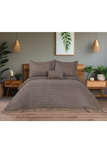 Lukes Geometrik 4 Parça Bej Pike Takımı 240 X 260 Cm Bej