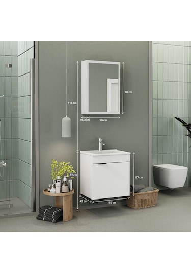 Biani Fix Loft 55 Cm Banyo Dolabı,Seramik Lavabolu, Aynalı,Lavabo Dahil,Mdf,Mat Beyaz Biani Fix Loft 55 Cm Banyo Dolabı,Seramik Lavabolu, Aynalı,Lavabo Dahil,Mdf,Mat Beyaz