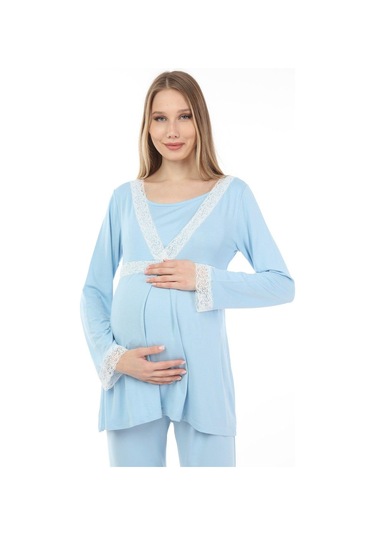 Luvmabelly Myra9707 Dantelli Emzirme Hamile Pijama Takımı -mavi-mavi
