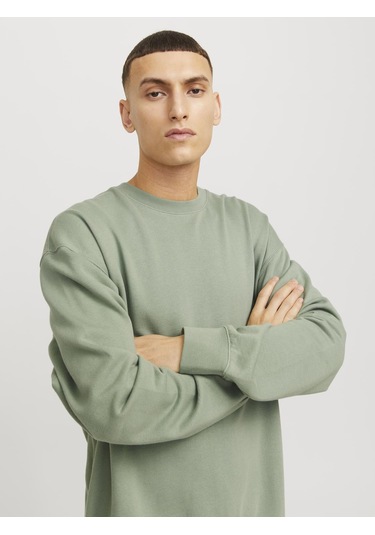 Jack & Jones Erkek Bisiklet Yaka Düz Renk Sweatshirt - Charge - 12257853 Iceberg Green Çok Renkli