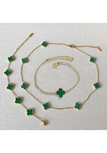 Yonca Gold Kolye 3'lü Bileklik Set Çok renkli