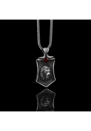 Zirkon Taşlı Aslan Motifli 925 Ayar Gümüş Kolye