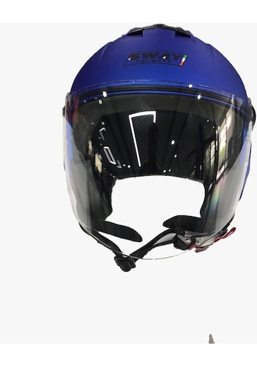 Sway 715 Şeffaf Vizörlü Yarım Motosiklet Kaskı Mavi