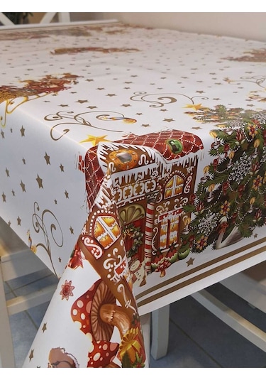 Yeni Yıl Desenli Elyaflı Pvc Masa Örtüsü Silinebilir Ve Su Geçirmez Muşamba Dkrm24c Beyaz