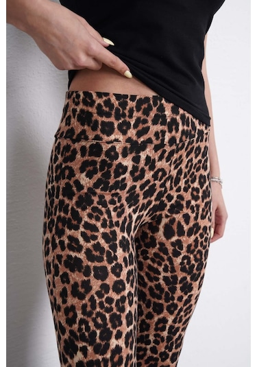 Penyebizden İspanyol Paça Tayt Pantolon-leopar Leopar