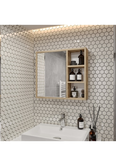 Rosepal Mobilya Luna Banyo Tuvalet Aynalı Lefkas Dolap 65' Meşe