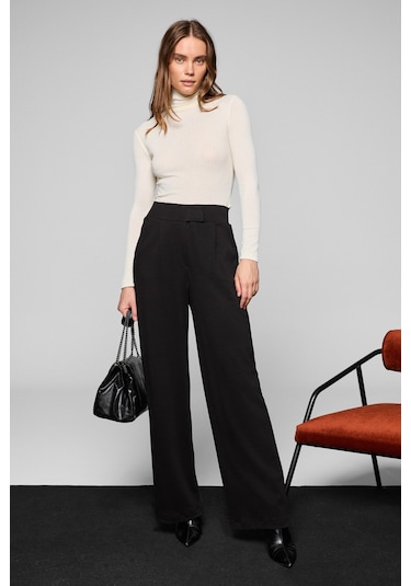 Grımelange Phalıera Kadın Esnek Kumaşlı Rahat Kalıp Cırt Kapamalı Siyah Pantolon Siyah