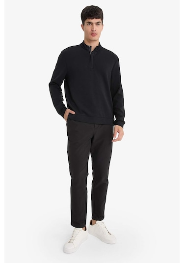 Defacto Regular Fit Dik Yaka Yarım Fermuarlı Sweatshirt F2821ax25aubk81 Siyah