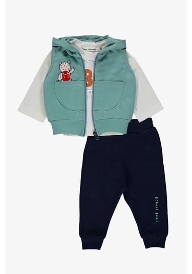 School Bear Cepli Erkek Bebek 2iplik Yelekli Takım Mnk14140 Mint Yeşili