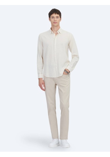 Kip Bej Regular Fit Dokuma Casual %100 Pamuk Gömlek