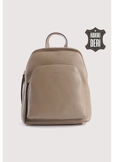 Hakiki Deri Kadın Sırt Çantası Vizon Smr9209 Vizon