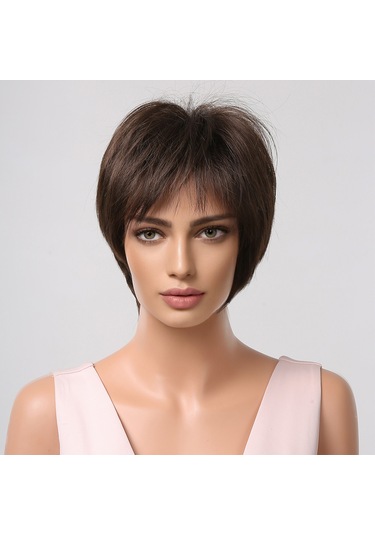 Kadın Perukları Kısa Katmanlı Peri Kesim Peruklar Saç Bantlı Doğal Görünümlü Kabarık Saç Peruk