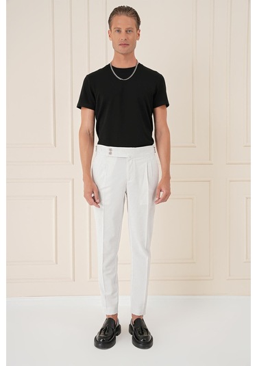 Yandan Tokalı Çift Pileli Esnek Pamuk Taş Pantolon P 1160 Taş