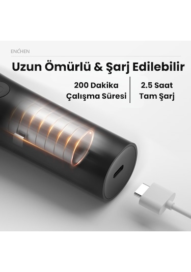 Enchen Boost 2 Siyah Taşınabilir Şarjlı Saç Kesim Makinesi