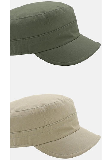 Erkek Fidel Castro Şapka 2'li Kep Rozet Detaylı Kasket - Haki - Bej Bej - Haki