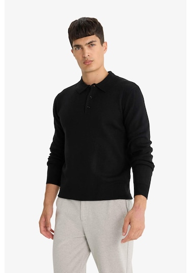 Defacto Standart Fit Polo Yaka Triko Kazak F1523ax25aubk27 Siyah Defacto Standart Fit Polo Yaka Triko Kazak F1523ax25aubk27 Siyah