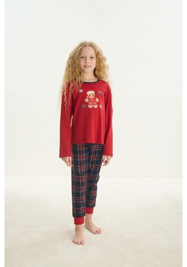 Kız Çocuk Garson Uzun Kol Kırmızı Pijama Takım C4t4n7o8 001