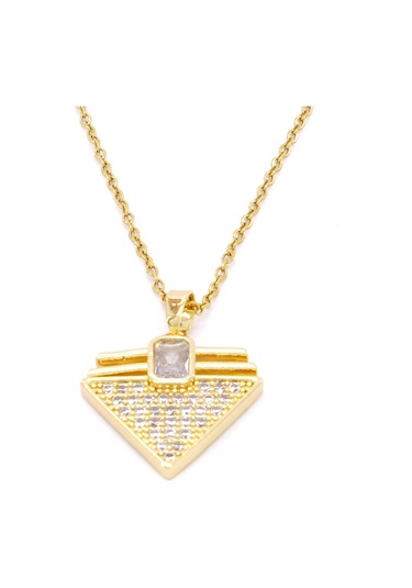 Çelik Kolye, Altın Kaplama Üçgen Kadın Kolye K-126 Altın