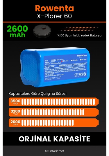 Rowenta X-plorer 60 Serie Uyumlu 2600 Mah Robot Süpürge Bataryası