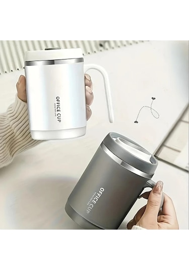 Honeybeeshop Beyaz 16.91oz Paslanmaz Çelik Yalıtımlı Kahve Termosu Kapak Ve Pipet Beyaz