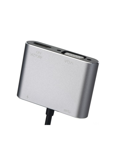 Samdoo Usb-c'den Usb-c/usb 3.0/vga/hdmı'ye Dönüştürücü, 4'ü Bir Arada, Gri, 100w Şarj, 4k Vga Çıkışı, Usb 3.0 Veri Transferi