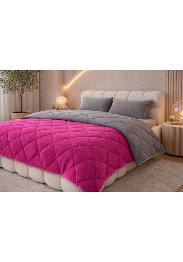 Pamuklu Lüks Çift Taraflı Çift Kişilik Yorgan 195x215cm Pembe