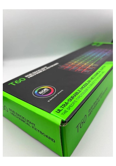 T60 Siyah Renk Mavi Switch Rgb Mekanik Kablolu Driverli Oyuncu Klavyesi T60 Mini Türkçe Q Klavye