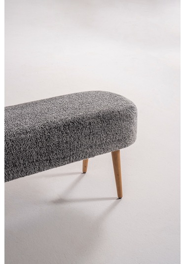 Retro Ahşap Ayaklı Geniş Oturum Alanlı Oval Puf Krem Çok Renkli