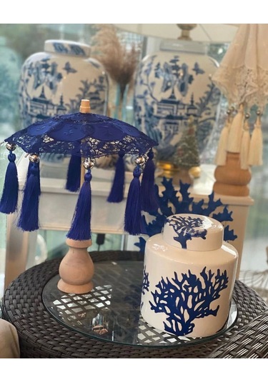 Masaüstü Lacivert Dantelli Dekoratif Sunum Bali Şemsiyesi