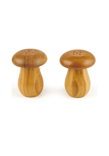 Morponi Bambu 2'li Mantar Şekilli Tuzluk Ve Biberlik Şeffaf