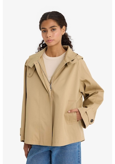 Defacto Regular Fit Kapüşonlu Fermuarlı Trençkot E8584ax25aubg501 Bej