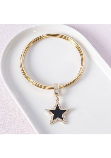 Nur Silver Siyah Mineli Yıldız Charmlı 3\'lü Ajda Çelik Bilezik Nur-ac000024 Silver